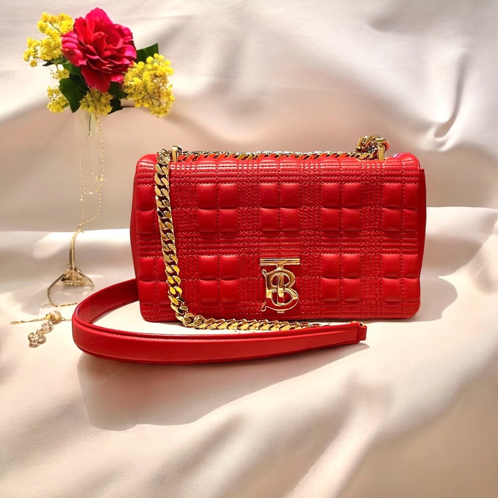 Burberry Lambskin Quilted Lola Bright Red Bag